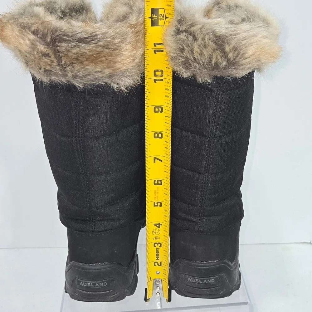Ausland Womens Black Faux Fur Trim Winter Snow Boots Lace Up Mid Calf Size 8.5